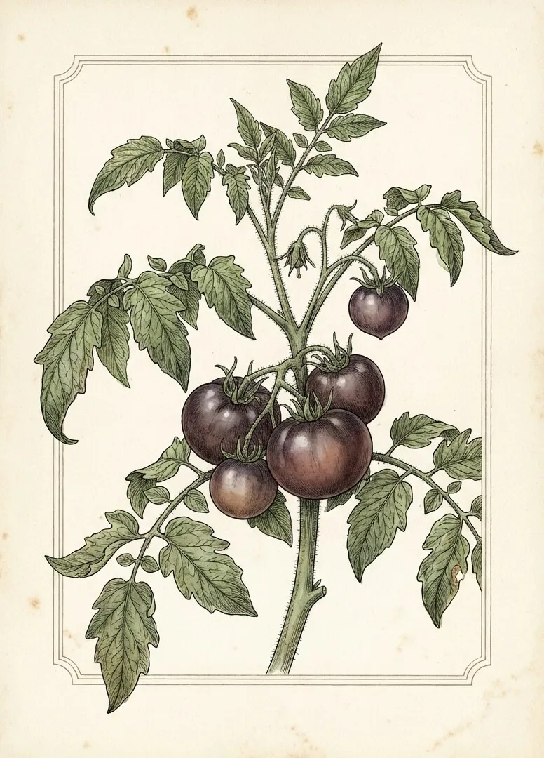 Vintage botanical illustration of tomato plants
